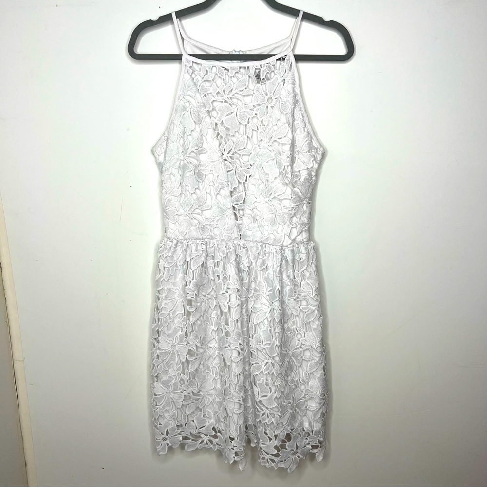 Bar III Eyelet Lace Illusion Fit and Flare White Dress Size M Medium